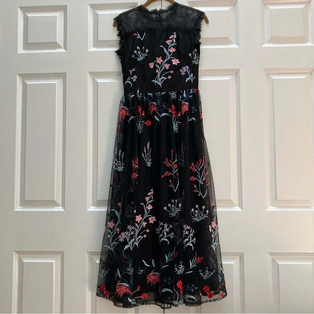 BHLDN Anthropologie Isabel Garcia "Vizelle Midi Dress" Floral Tulle Lace XS S - Picture 2 of 16